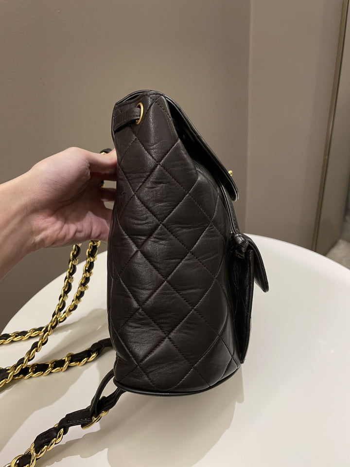 Chanel Quilted Vintage Duma Cc Backpack Brown Lambskin