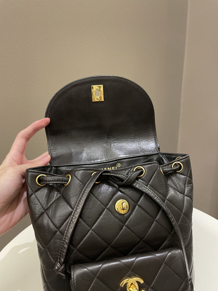 Chanel Quilted Vintage Duma Cc Backpack Brown Lambskin