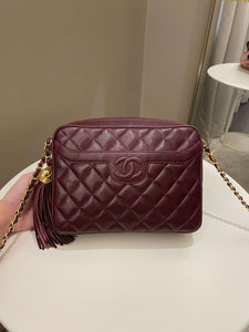Chanel Vintage Camera Bag Tassle Burgundy Caviar
