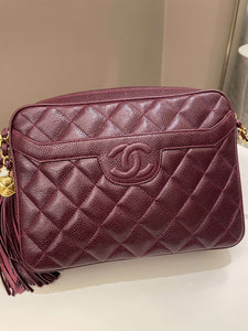 Chanel Vintage Camera Bag Tassle Burgundy Caviar