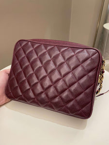 Chanel Vintage Camera Bag Tassle Burgundy Caviar