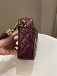 Chanel Vintage Camera Bag Tassle Burgundy Caviar