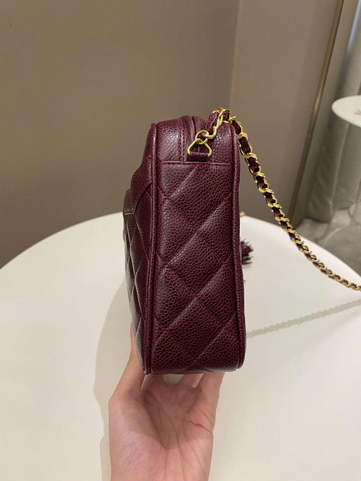 Chanel Vintage Camera Bag Tassle Burgundy Caviar
