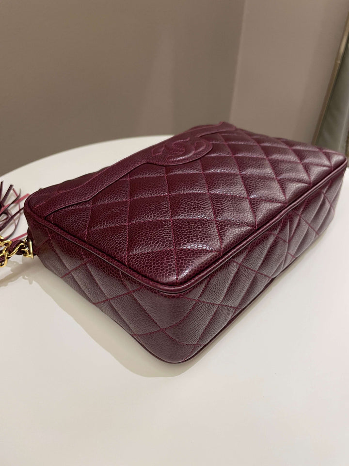 Chanel Vintage Camera Bag Tassle Burgundy Caviar