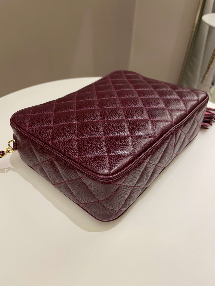 Chanel Vintage Camera Bag Tassle Burgundy Caviar