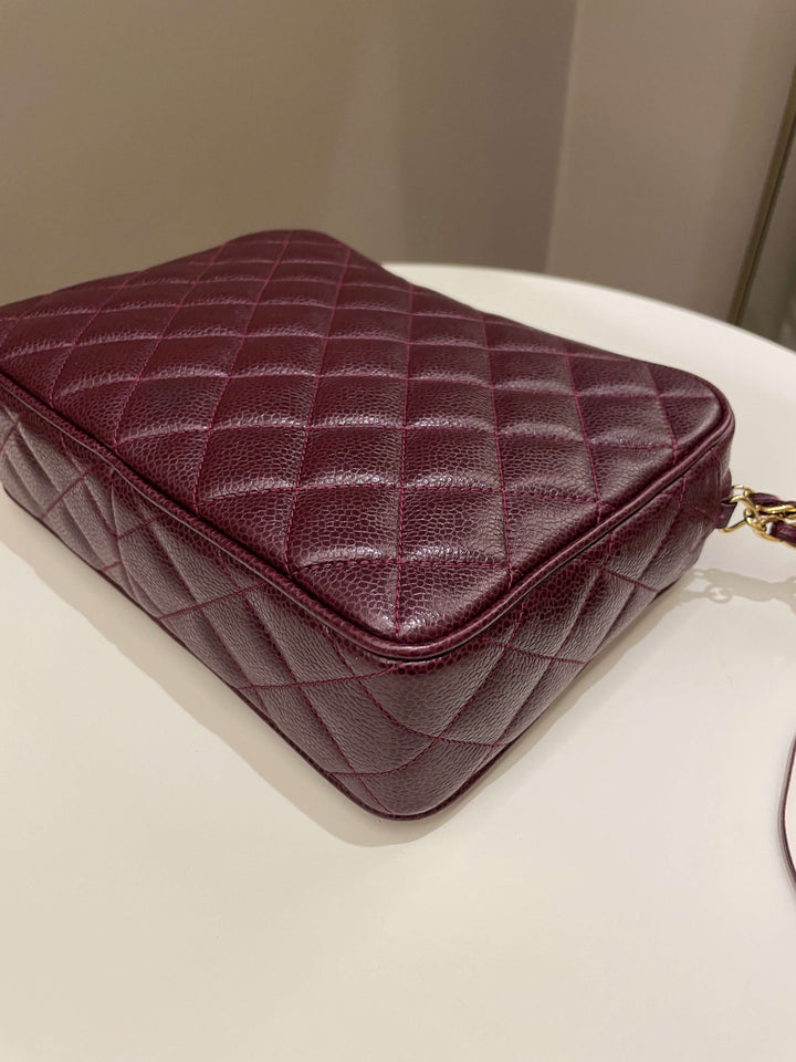 Chanel Vintage Camera Bag Tassle Burgundy Caviar