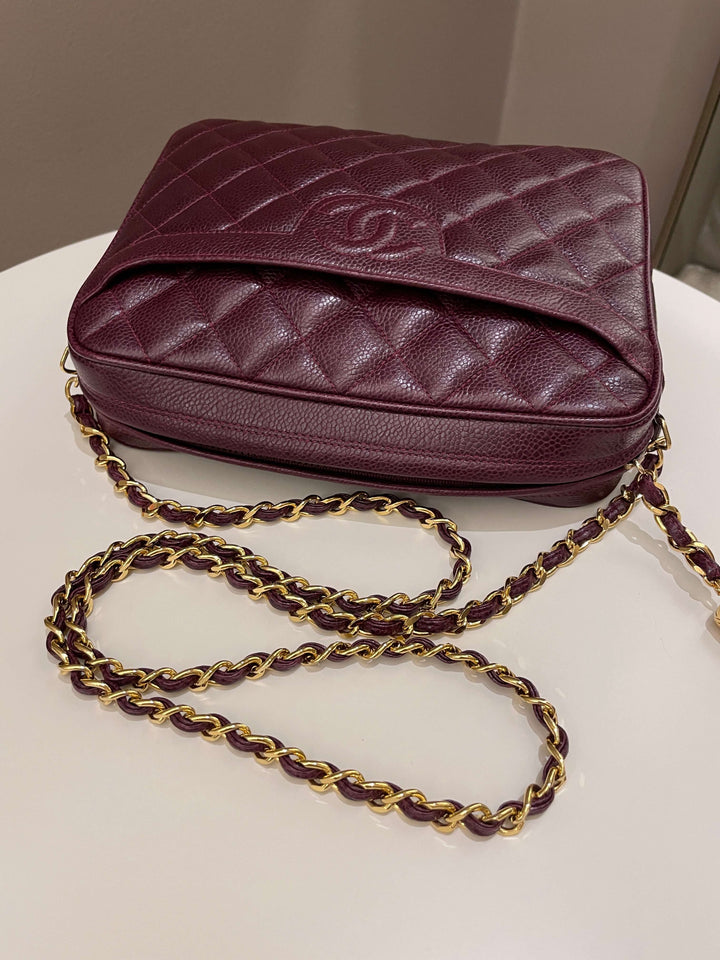 Chanel Vintage Camera Bag Tassle Burgundy Caviar