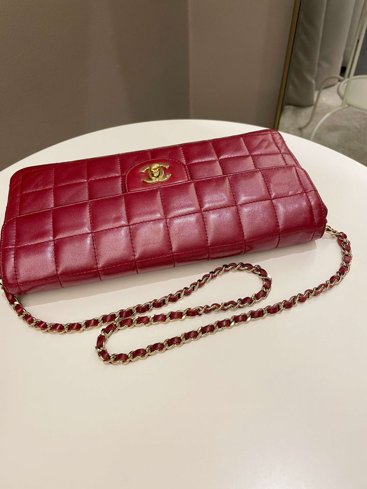 Chanel Chocolate Bar Flap Dark Red Lambskin