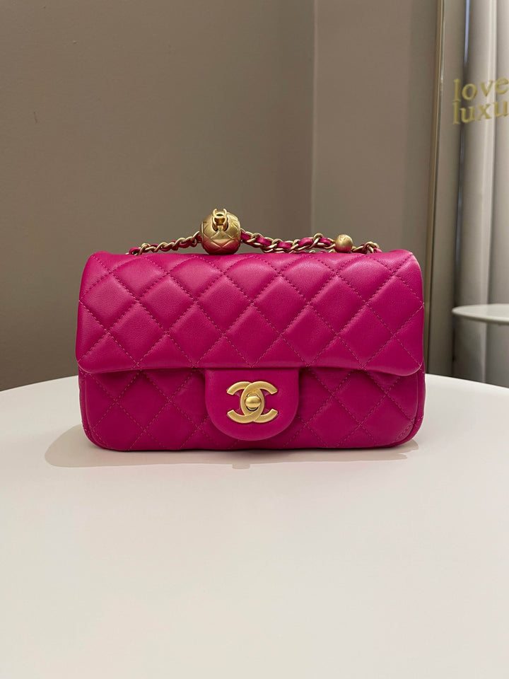 Chanel Pearl Crush Quilted Mini Rectangular Dark Pink Lambskin