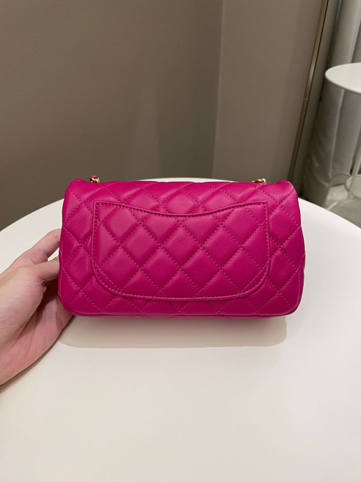 Chanel Pearl Crush Quilted Mini Rectangular Dark Pink Lambskin