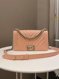 Chanel Chevron Boy Old Medium Salmon Pink Calfskin