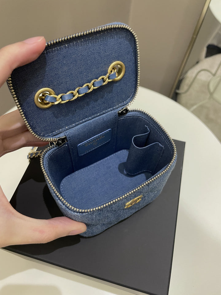 Chanel Quilted Pearl Crush Mini Vanity Cube Denim