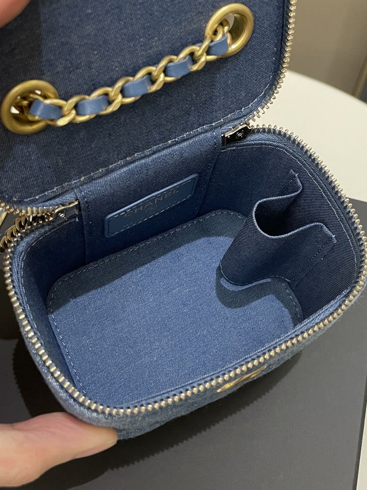 Chanel Quilted Pearl Crush Mini Vanity Cube Denim