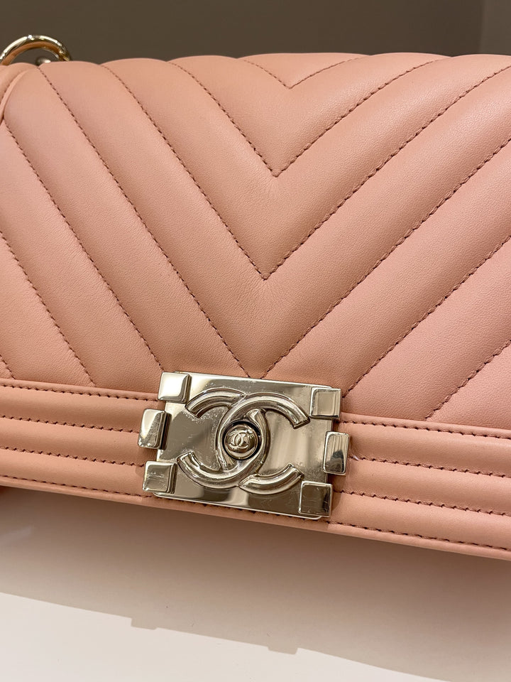 Chanel Chevron Boy Old Medium Salmon Pink Calfskin