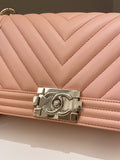 Chanel Chevron Boy Old Medium Salmon Pink Calfskin
