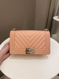 Chanel Chevron Boy Old Medium Salmon Pink Calfskin