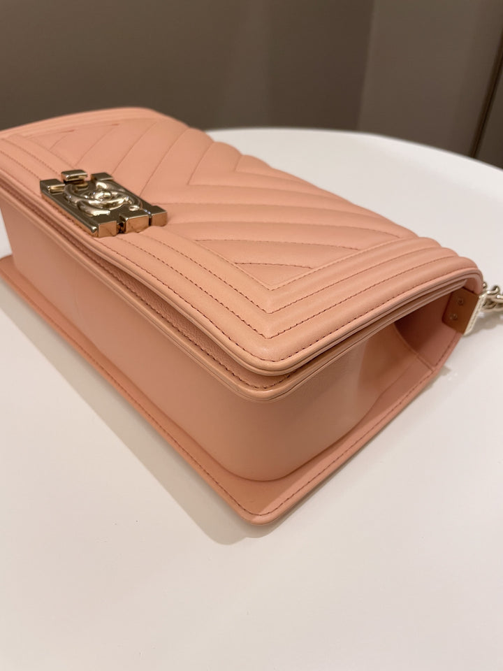 Chanel Chevron Boy Old Medium Salmon Pink Calfskin