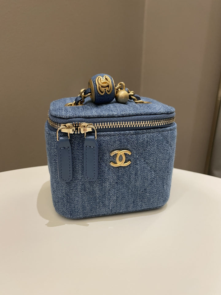 Chanel Quilted Pearl Crush Mini Vanity Cube Denim