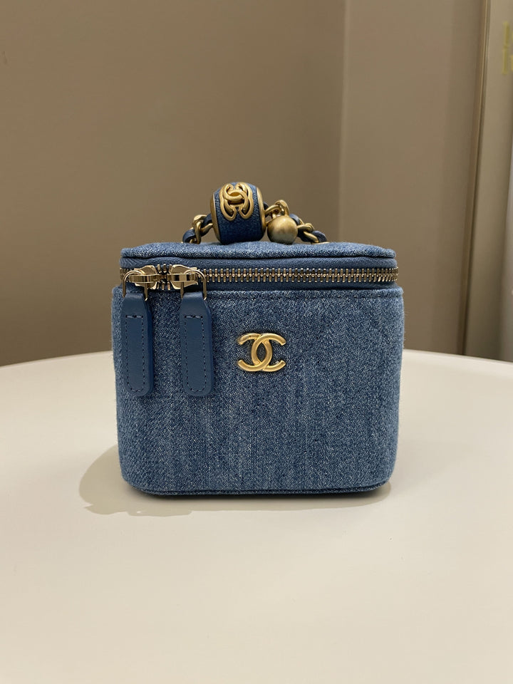Chanel Quilted Pearl Crush Mini Vanity Cube Denim