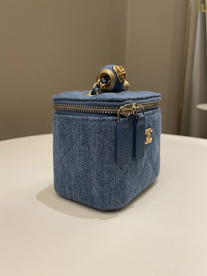 Chanel Quilted Pearl Crush Mini Vanity Cube Denim