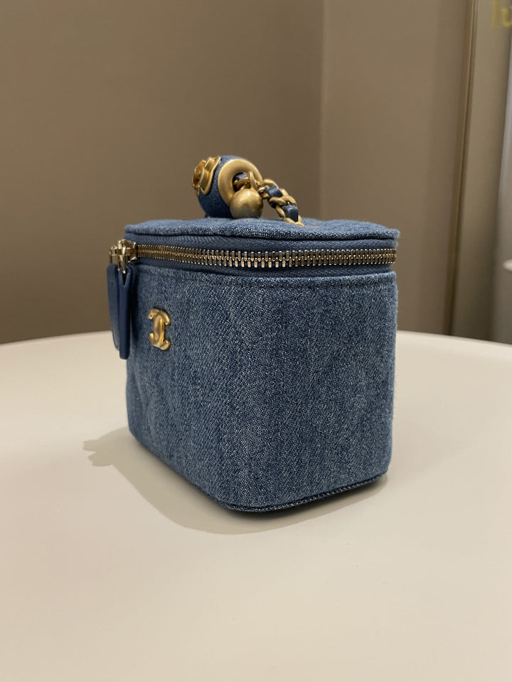 Chanel Quilted Pearl Crush Mini Vanity Cube Denim
