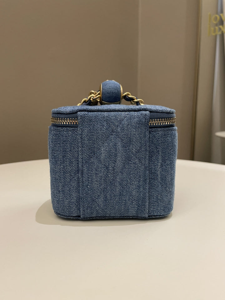 Chanel Quilted Pearl Crush Mini Vanity Cube Denim