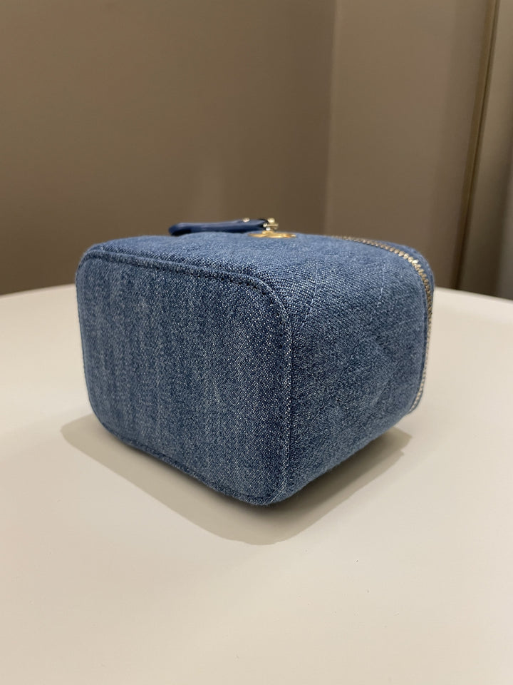 Chanel Quilted Pearl Crush Mini Vanity Cube Denim