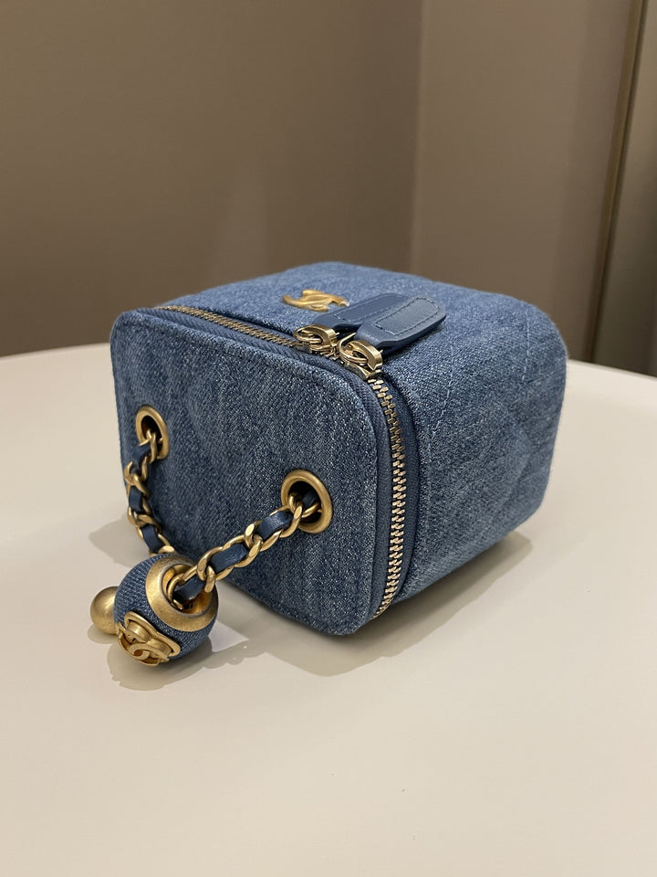 Chanel Quilted Pearl Crush Mini Vanity Cube Denim