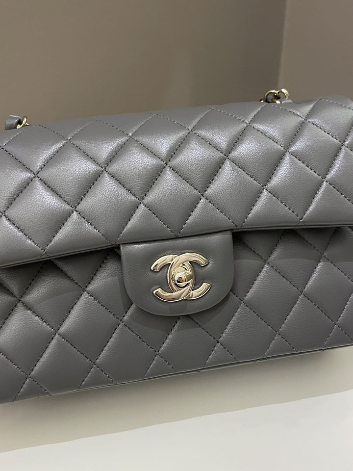 Chanel 22A Classic Quilted Small Double Flap Dark Grey Lambskin