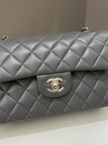 Chanel 22A Classic Quilted Small Double Flap Dark Grey Lambskin