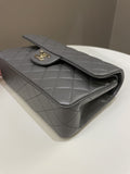 Chanel 22A Classic Quilted Small Double Flap Dark Grey Lambskin