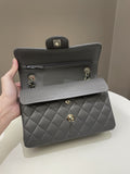 Chanel 22A Classic Quilted Small Double Flap Dark Grey Lambskin