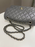 Chanel 22A Classic Quilted Small Double Flap Dark Grey Lambskin