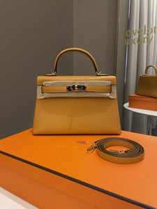 Hermes Mini Kelly 20 Moutarde Chèvre