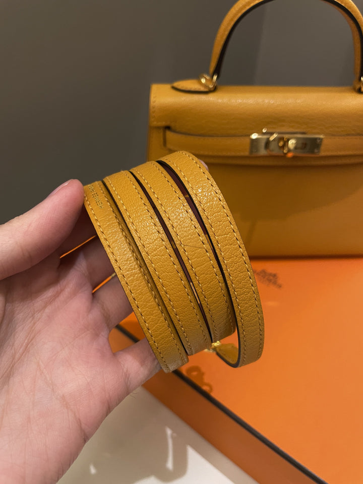 Hermes Mini Kelly 20 Moutarde Chèvre