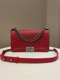 Chanel Quilted Boy Old Medium Red Caviar