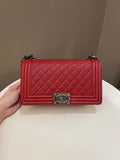 Chanel Quilted Boy Old Medium Red Caviar