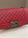 Chanel Quilted Boy Old Medium Red Caviar