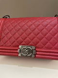 Chanel Quilted Boy Old Medium Red Caviar