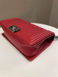 Chanel Quilted Boy Old Medium Red Caviar