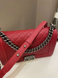 Chanel Quilted Boy Old Medium Red Caviar