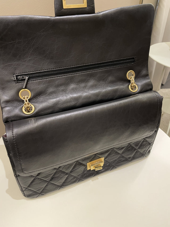 Chanel 2.55 227 Quilted Reissue Double Flap Black Aged Calfskin