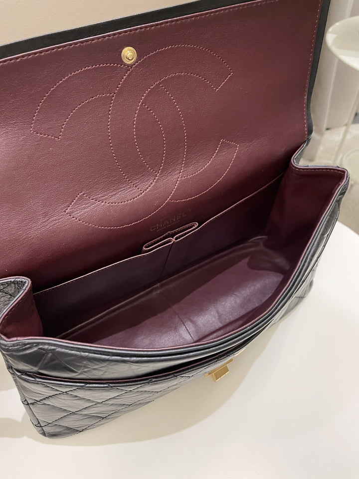 Chanel 2.55 227 Quilted Reissue Double Flap Black Aged Calfskin