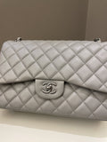 Chanel Classic Quilted Jumbo Double Flap Grey Lambskin