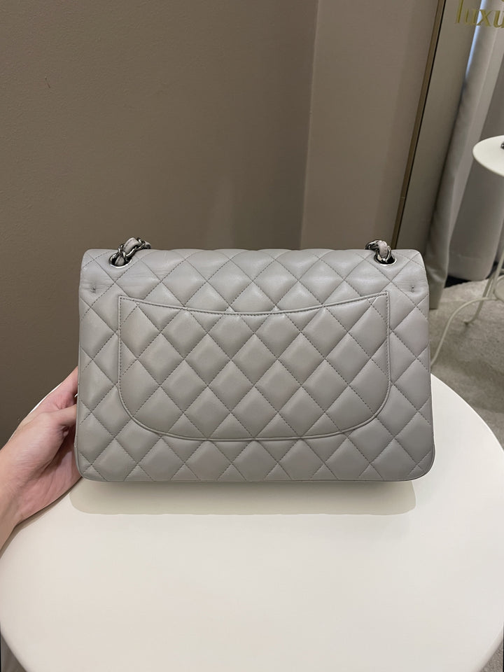 Chanel Classic Quilted Jumbo Double Flap Grey Lambskin