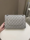 Chanel Classic Quilted Jumbo Double Flap Grey Lambskin