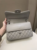 Chanel Classic Quilted Jumbo Double Flap Grey Lambskin