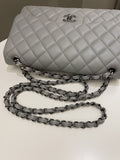 Chanel Classic Quilted Jumbo Double Flap Grey Lambskin