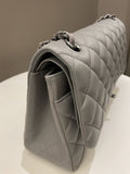 Chanel Classic Quilted Jumbo Double Flap Grey Lambskin