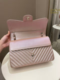 Chanel 17B Chevron Jumbo Double Flap Rose Gold Caviar